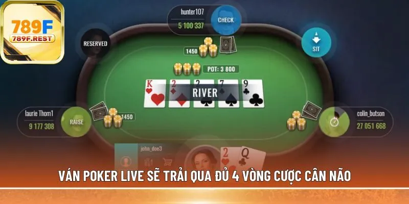 Ván poker live sẽ trải qua đủ 4 vòng cược cân não